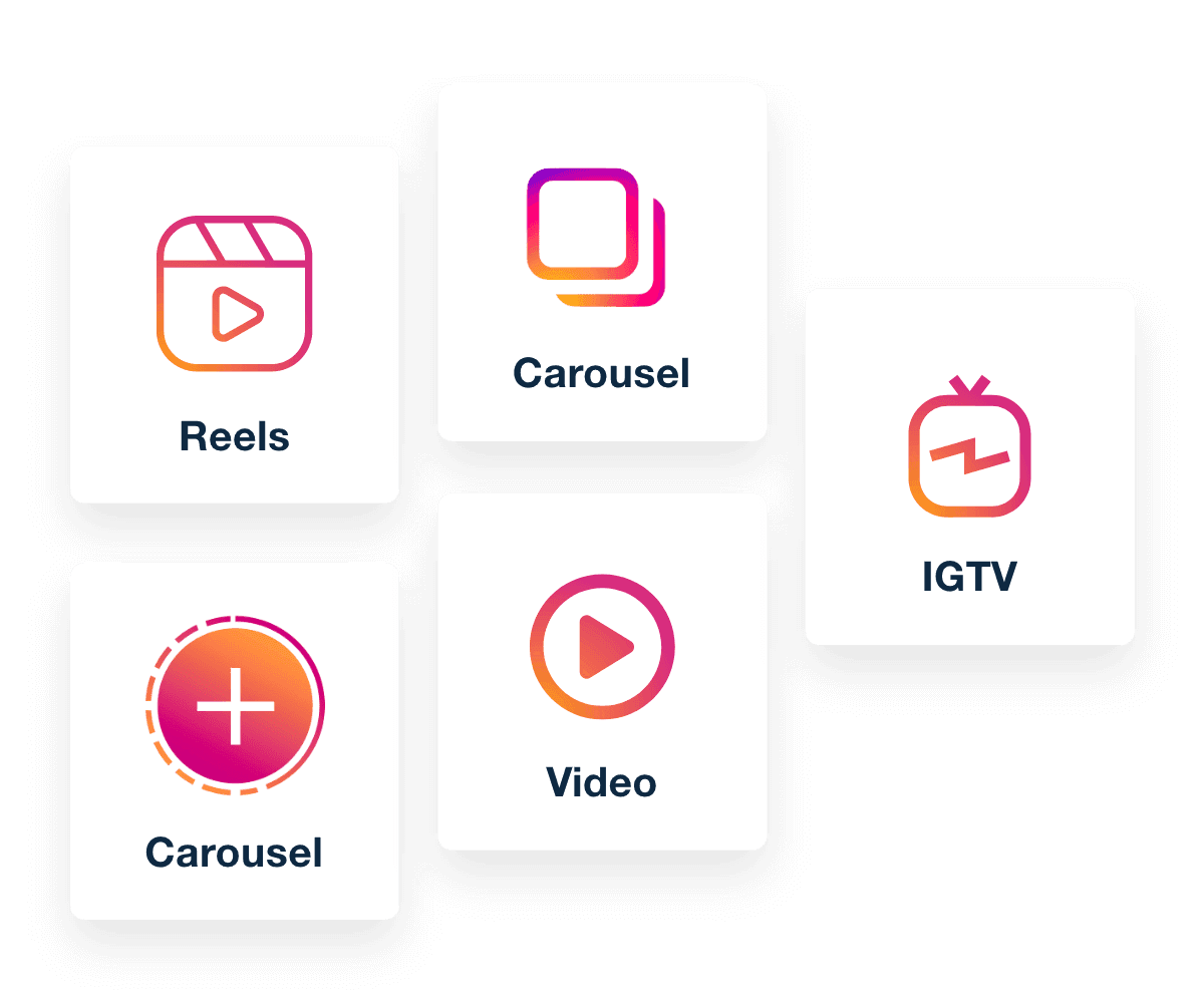 A collage of supported Instagram features in AgencyAnalytics