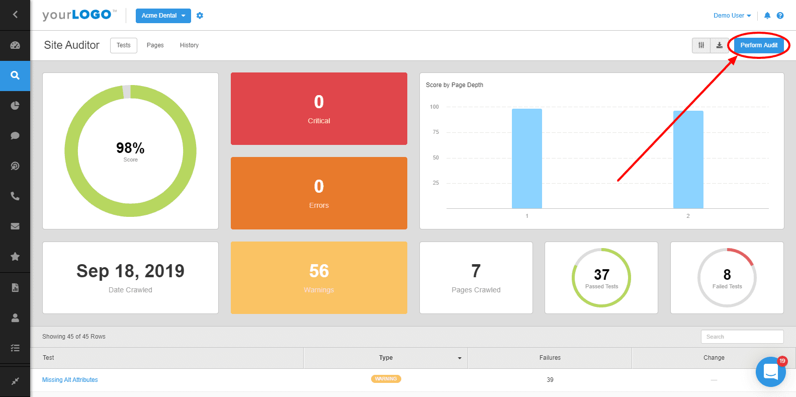 Site auditor dashboard