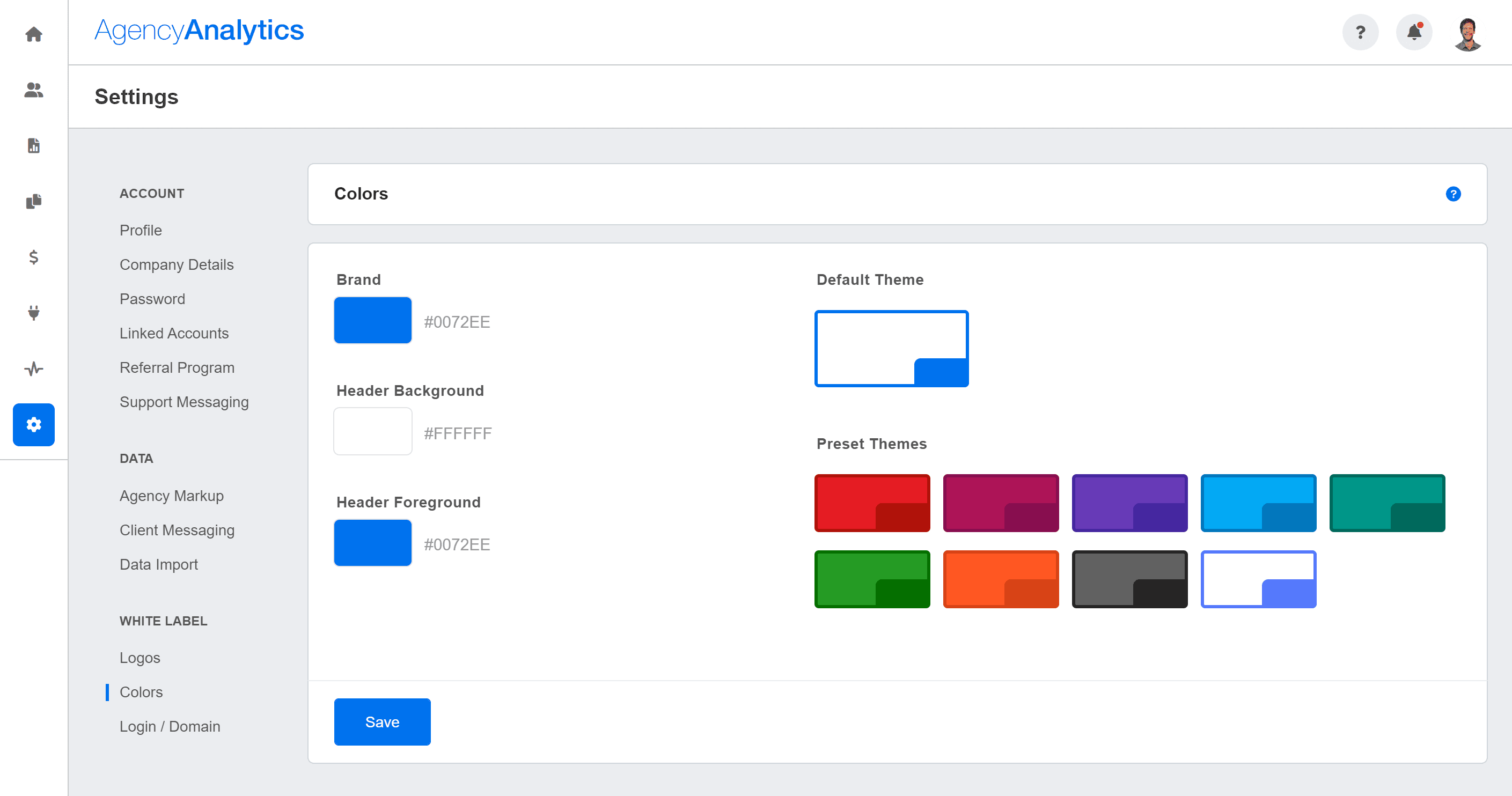 Color selection options