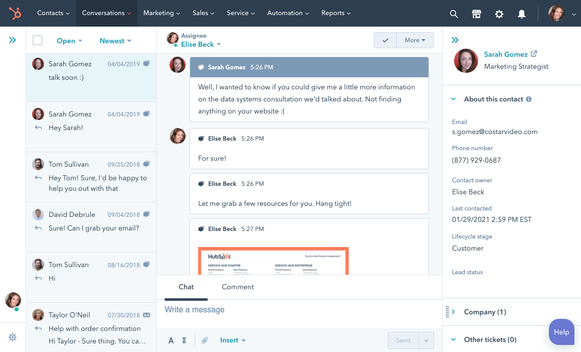 HubSpot Conversations Example