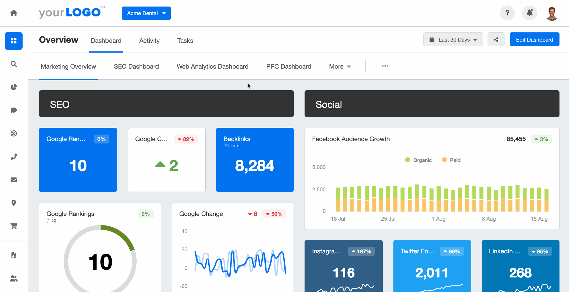 GIF showing how to add a custom metric in the AgencyAnalytics interface