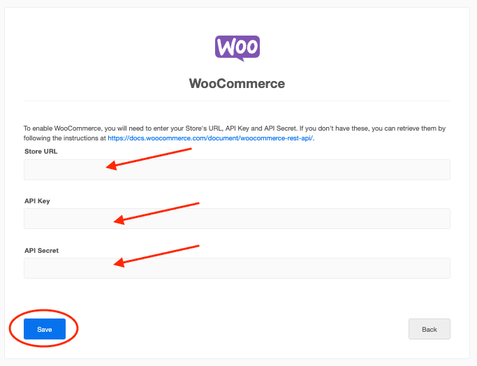 Example of Woocommerce integration connection details Example of Woocommerce integration connection details