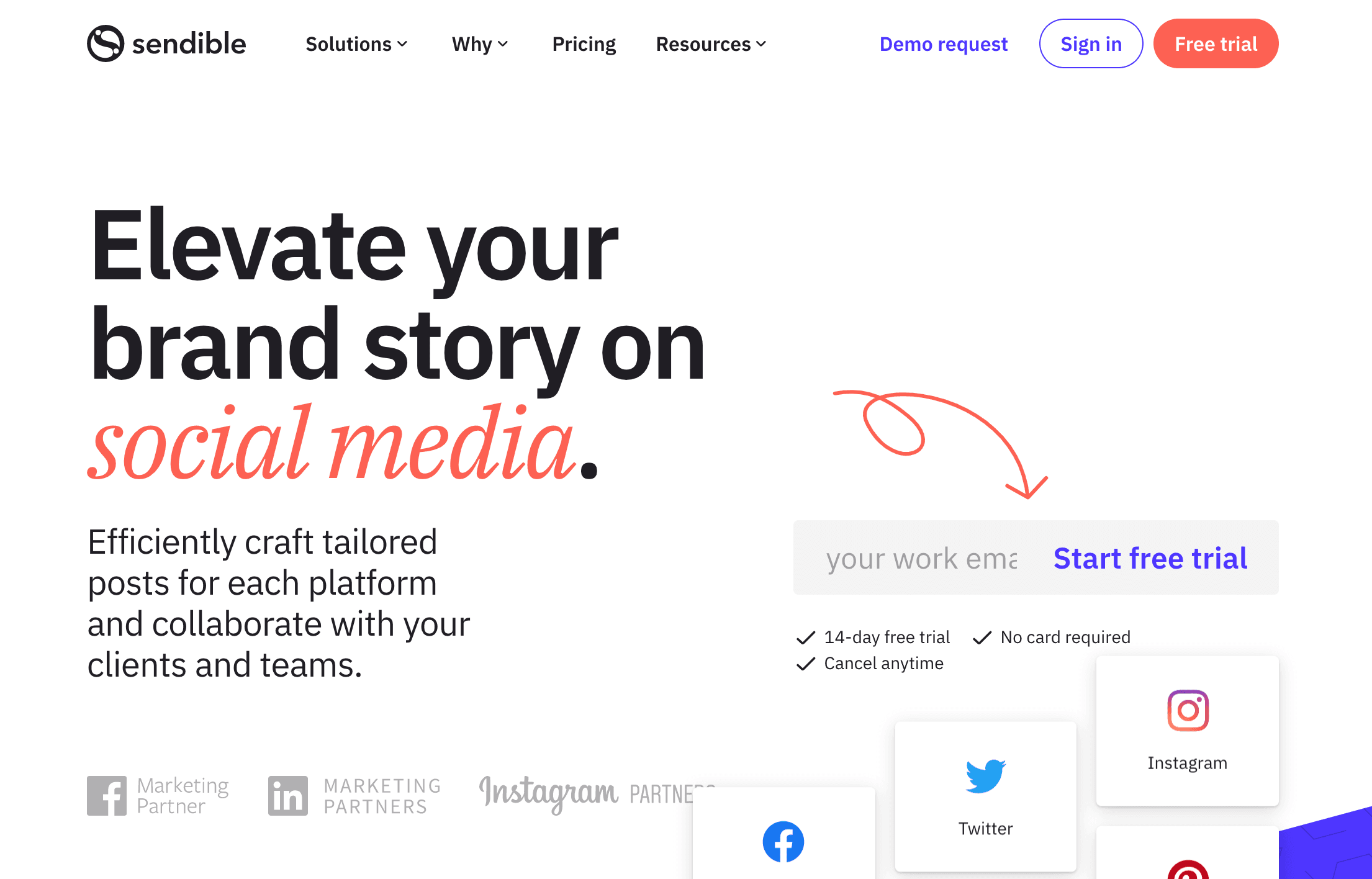 Header section of Sendible's website Header section of Sendible's website