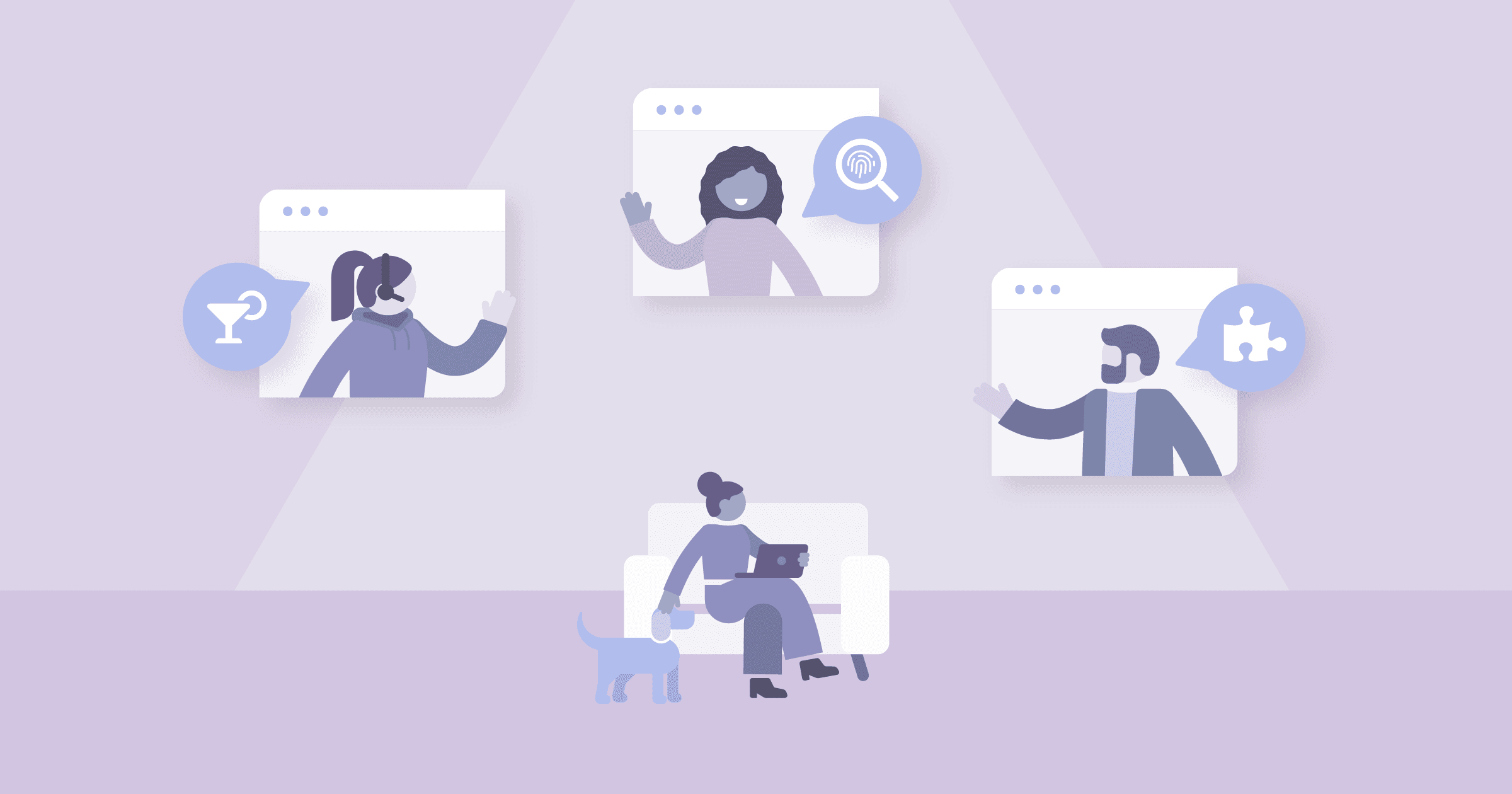 An image showing different people in several browser windows with different characters in a virtual meeting suggesting ideas for team building activities An image showing different people in several browser windows with different characters in a virtual meeting suggesting ideas for team building activities