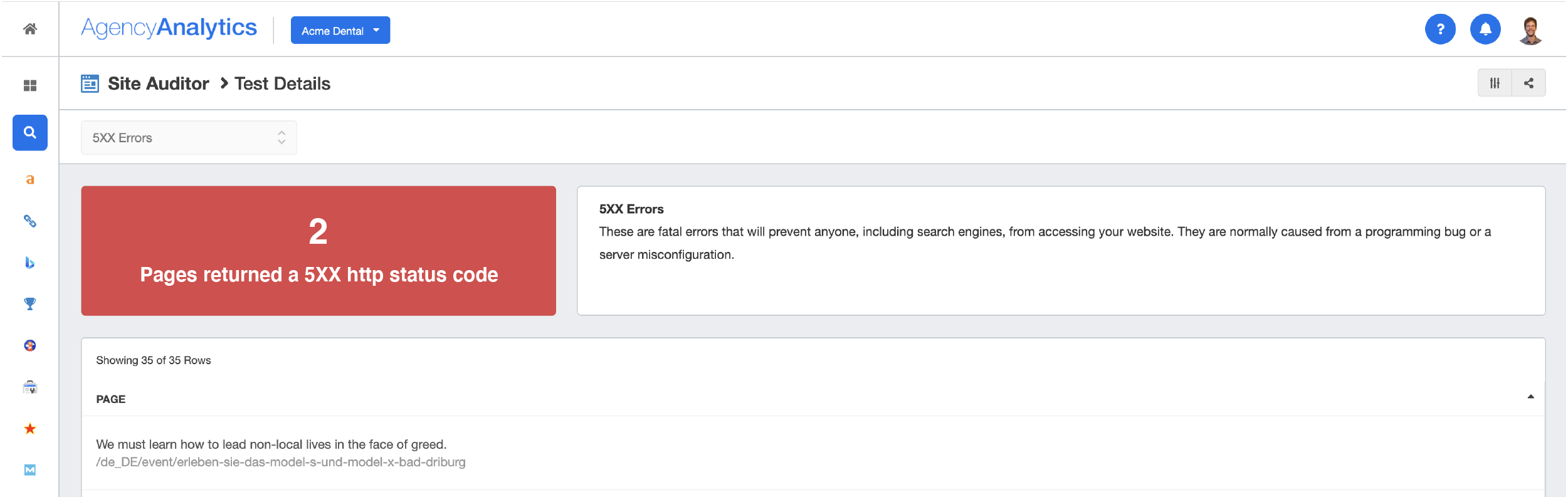 SEO Site Checkup 500 Errors Example SEO Site Checkup 500 Errors Example