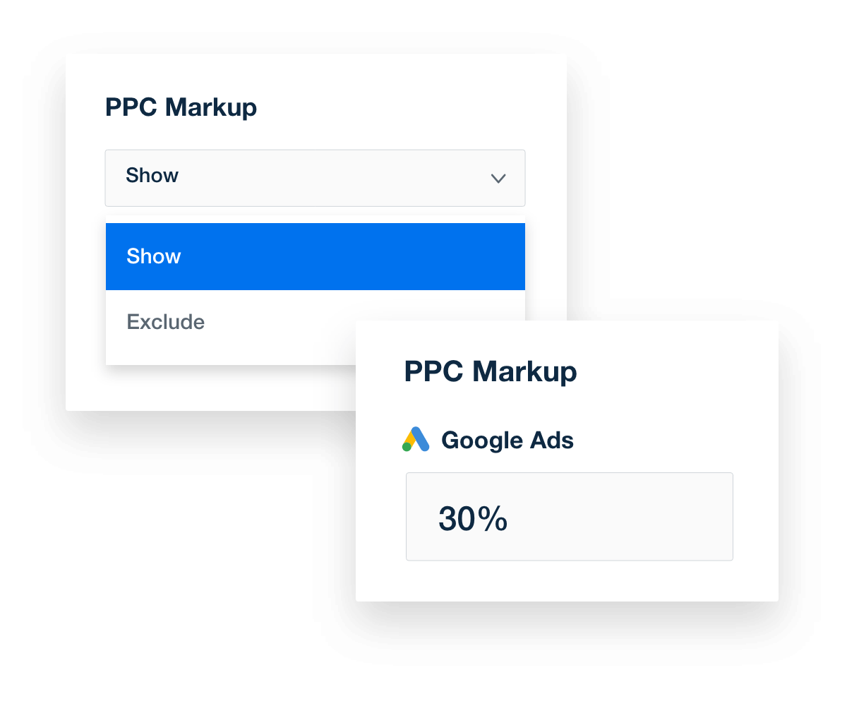 A collage of PPC markup tools in AgencyAnalytics