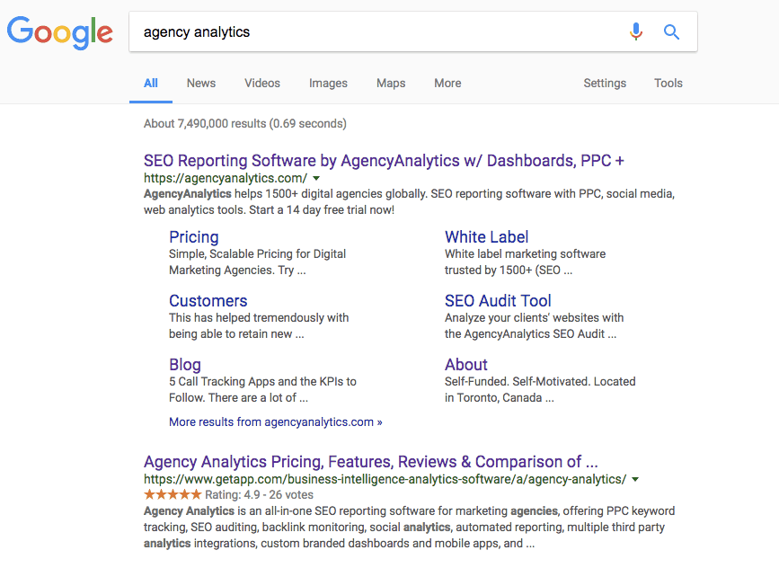 AgencyAnalytics Google search