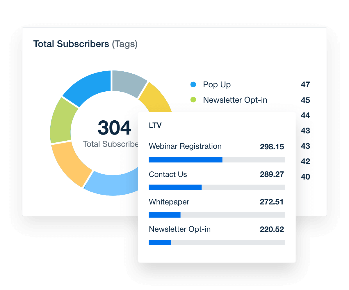 drip campaign live dashboard showing total subscribers and lifetime value