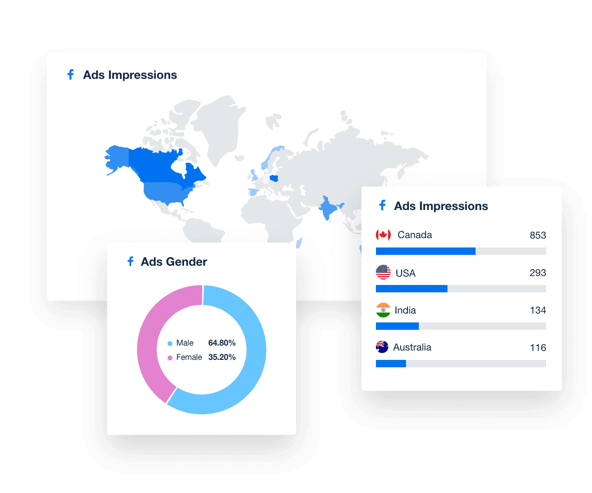 Demographic report example from the AgencyAnalytics Facebook Ads reporting tool Demographic report example from the AgencyAnalytics Facebook Ads reporting tool