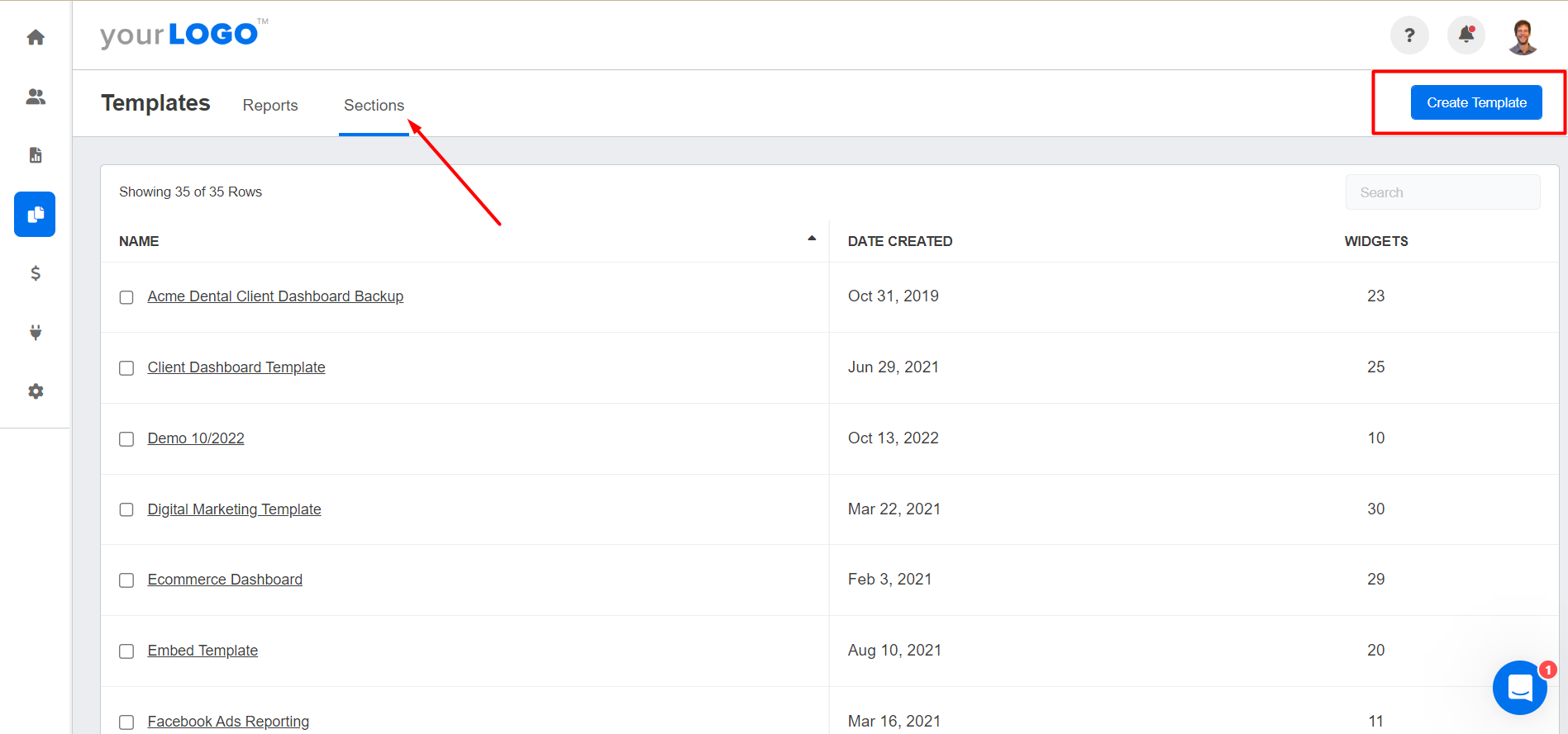 AgencyAnalytics - Create Template - Dashboard Section AgencyAnalytics - Create Template - Dashboard Section