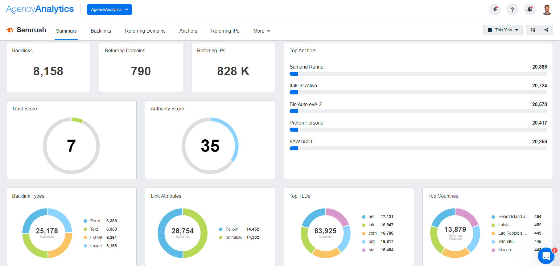 AgencyAnalytics Semrush Dashboard