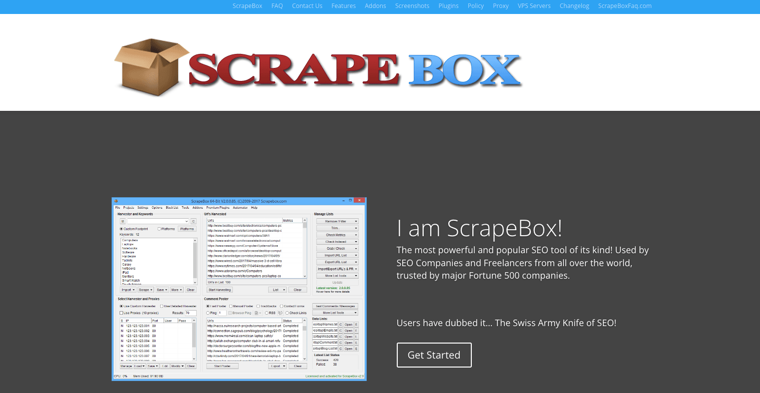 ScrapeBox SEO Software homepage ScrapeBox SEO Software homepage