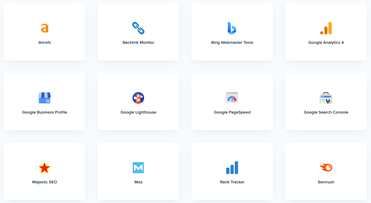 Screenshot of the White Label SEO Report Data Integrations Available on AgencyAnalytics Screenshot of the White Label SEO Report Data Integrations Available on AgencyAnalytics