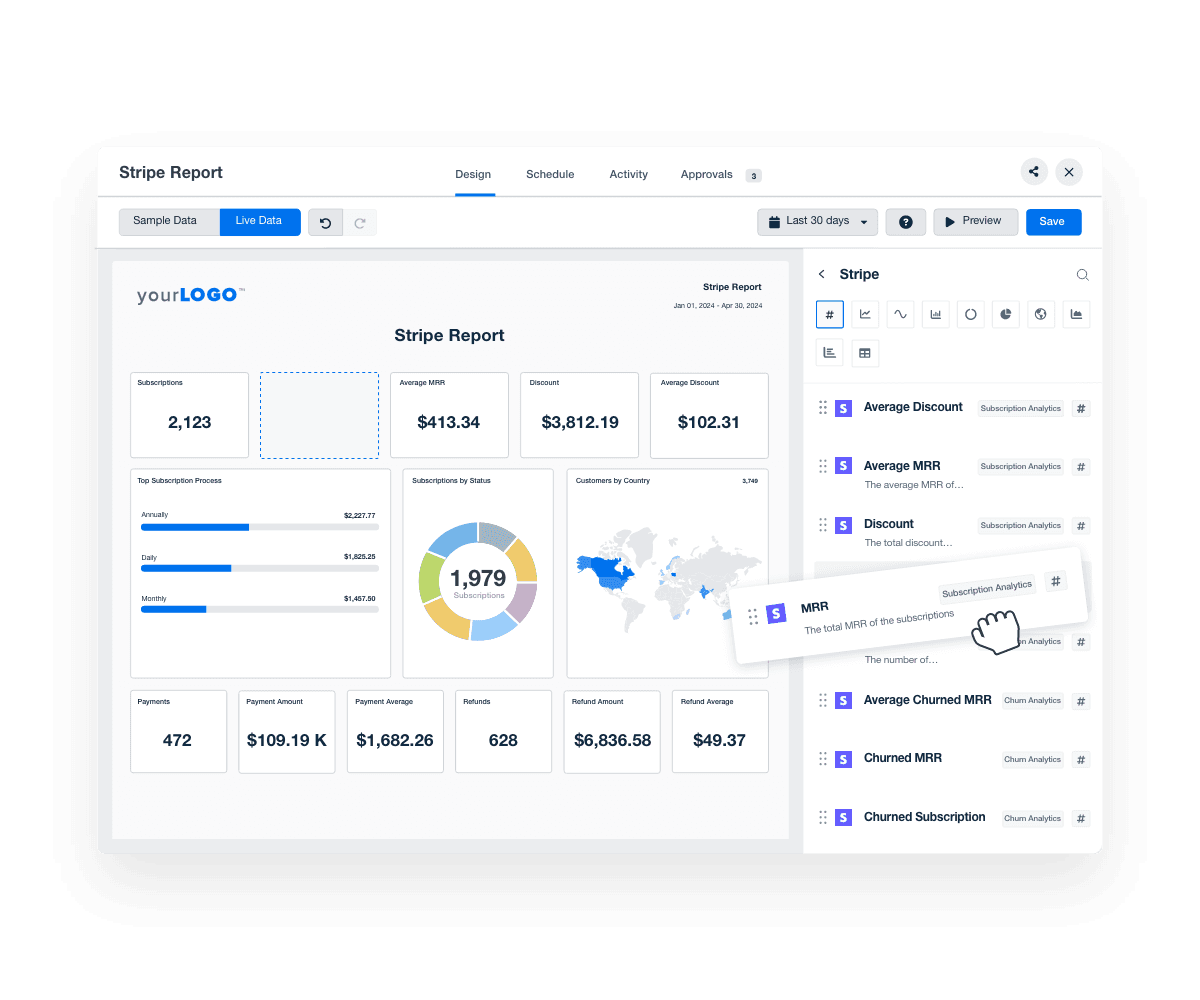 Stripe Drag and Drop Dashboard and Report Builder