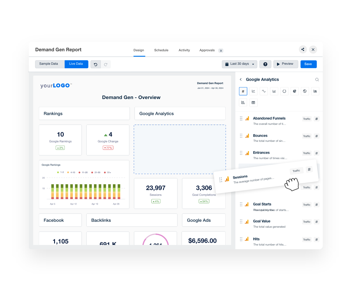 An image showing the Drag and Drop editor being used to streamline Demand Gen reporting An image showing the Drag and Drop editor being used to streamline Demand Gen reporting