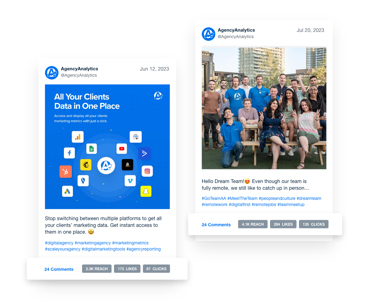 Two social media embed examples highlighting engagement metrics Two social media embed examples highlighting engagement metrics
