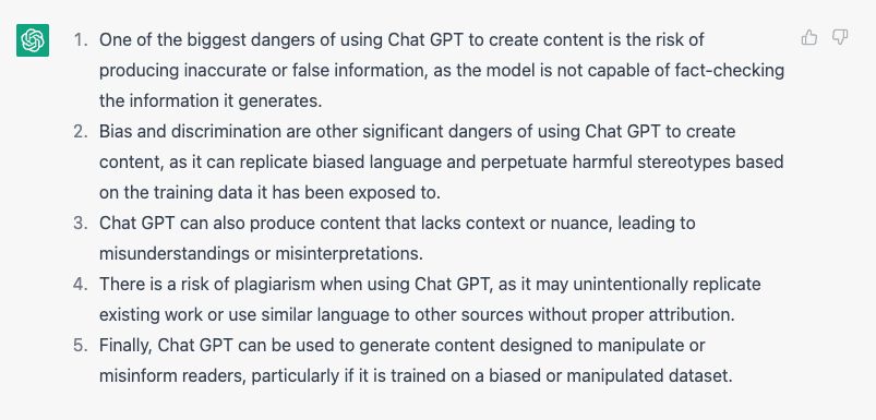Dangers of Using Chat GPT to Create Content