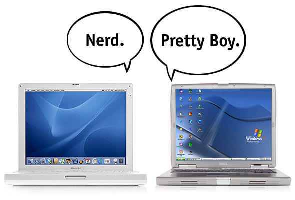 mac vs. pc meme calling eachother names 