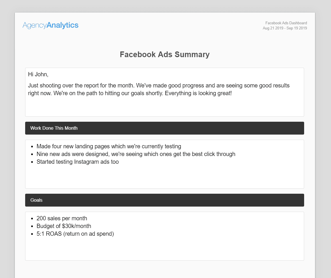 Facebook Ads Monthly Summary