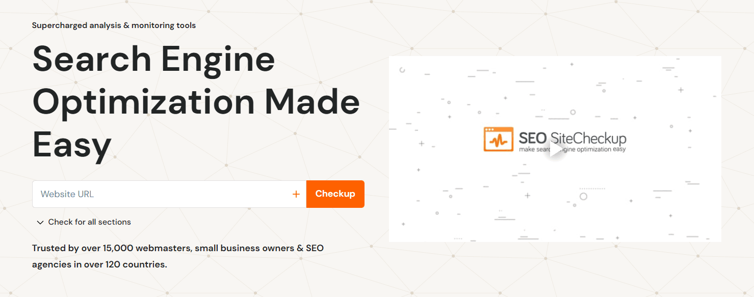 SEO Site Checkup Homepage Screenshot