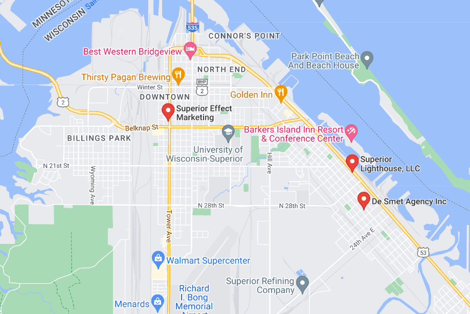 Screenshot of Google Maps showing SEO Agencies in Superior Wisconsin