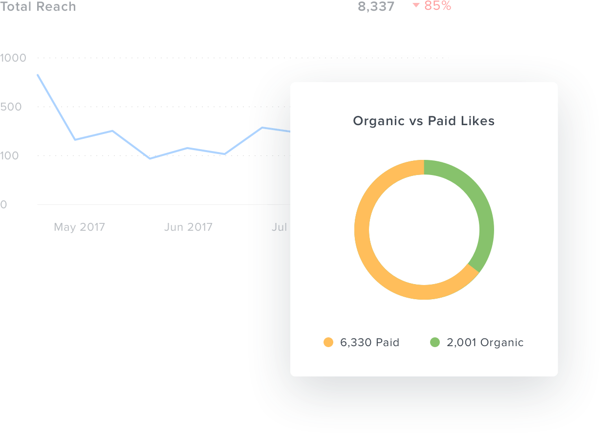 An example graph showing organic versus paid likes An example graph showing organic versus paid likes