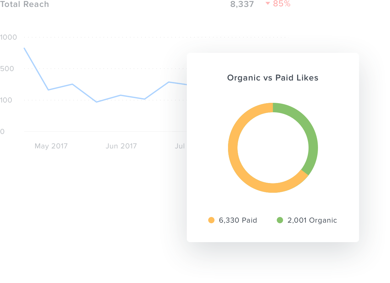 An example graph showing organic versus paid likes