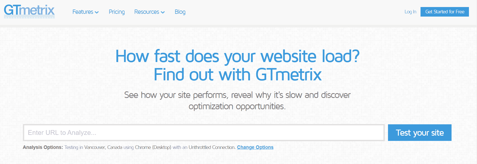 GTmetrix homepage screenshot