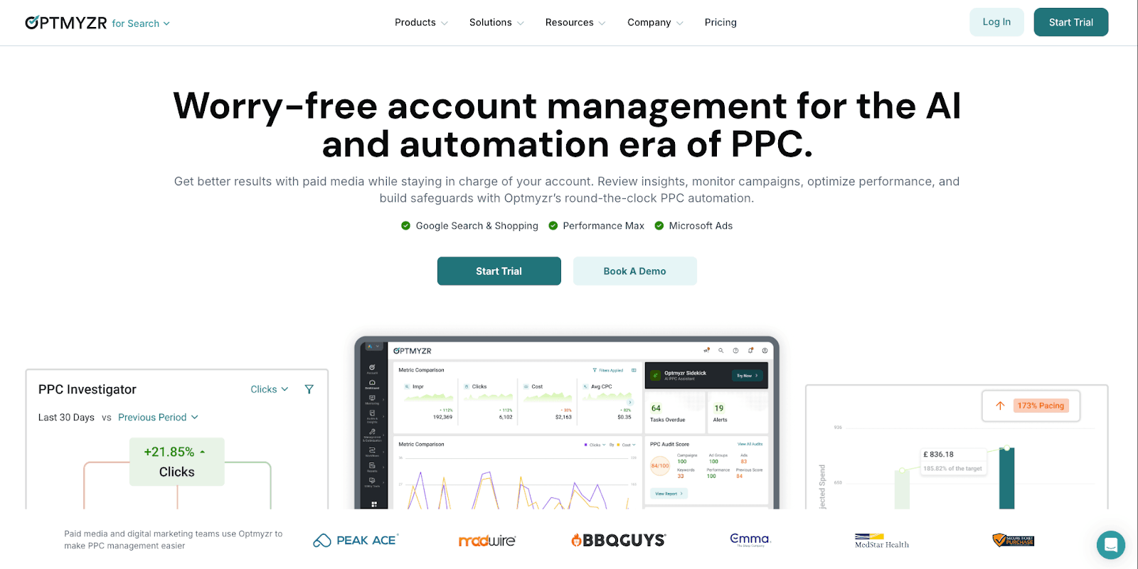 Optimyzr homepage Optimyzr homepage
