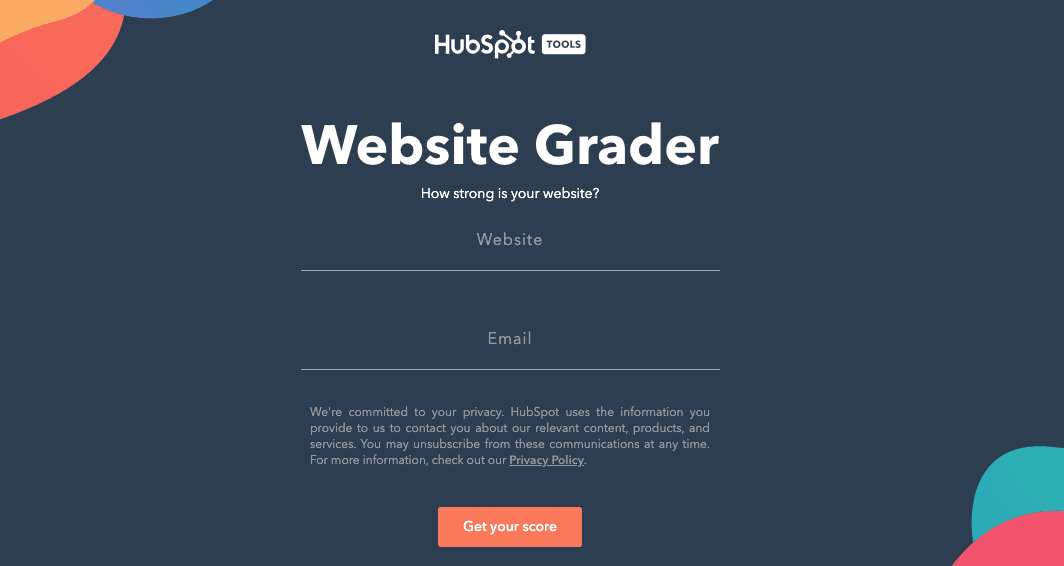 Hubspot website grader signup