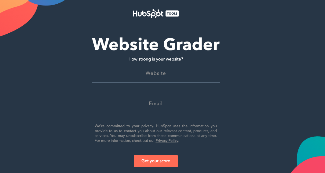 Hubspot website grader signup