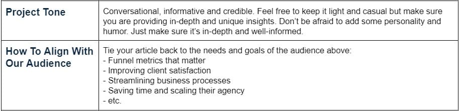 Creative Brief Writing Project Tone Example Creative Brief Writing Project Tone Example