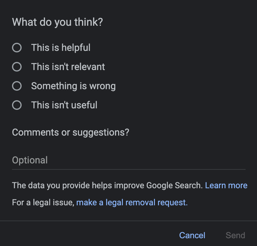 Google Content Feedback Tool