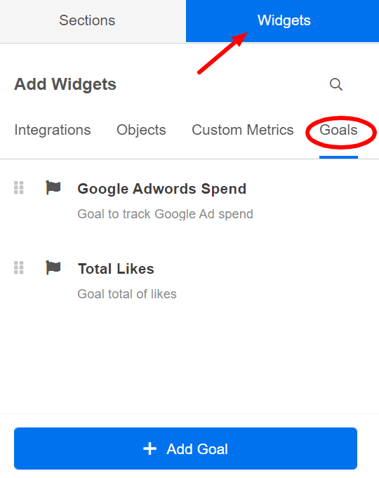 Add Goal Widgets to Custom Reports