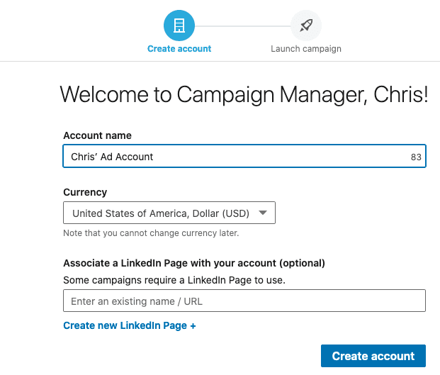 linkedin ads campaign manager box