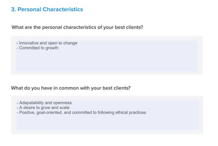 How To Define your Ideal Client Example - Personal Characteristics 