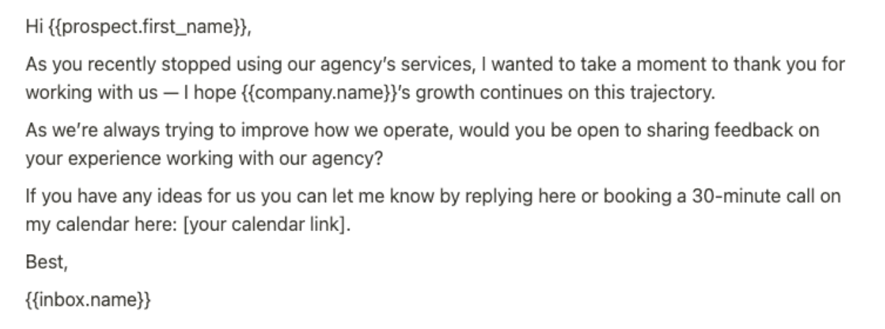 example of a win back email that is personalized with the propect's name example of a win back email that is personalized with the propect's name