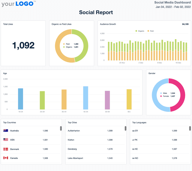 Example of the Social Media Report Template from AgencyAnalytics