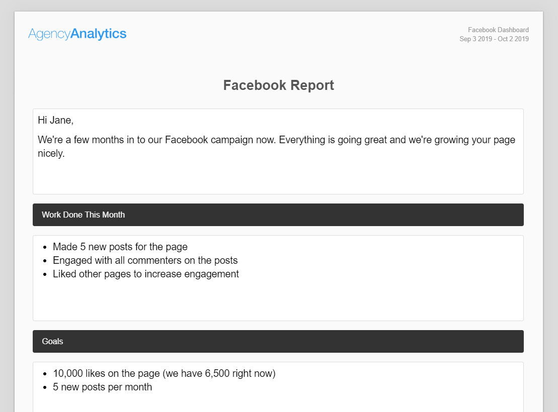 monthly summary for report