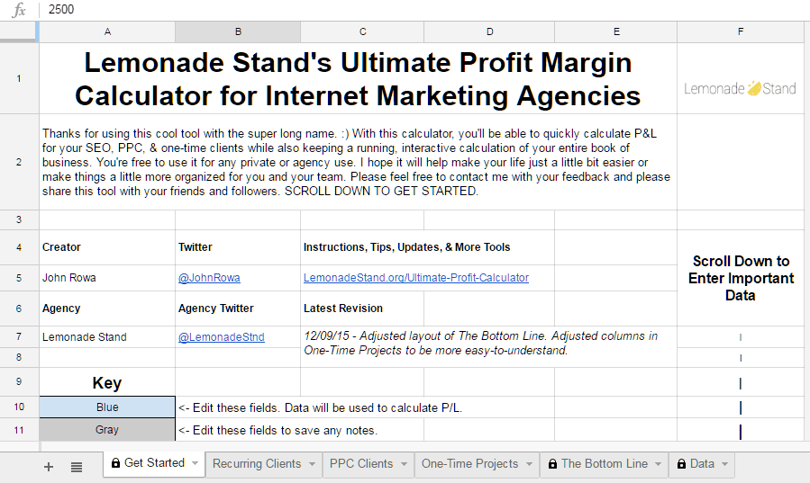 Marketing agency profit margin calculator spreadsheet