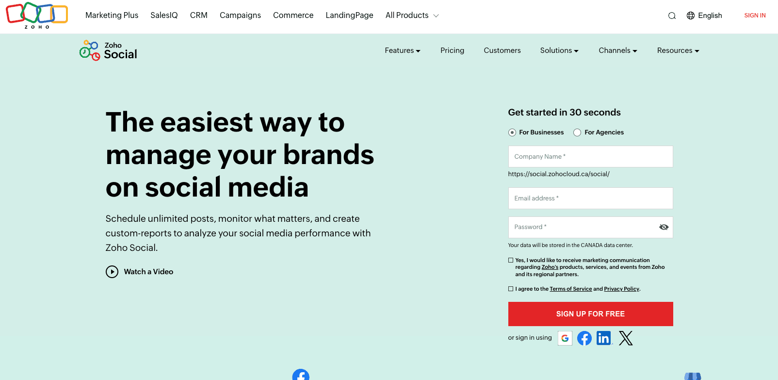 Zoho Social Homepage Zoho Social Homepage