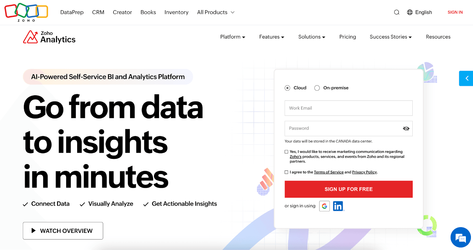 Zoho analytics home page screenshot Zoho analytics home page screenshot