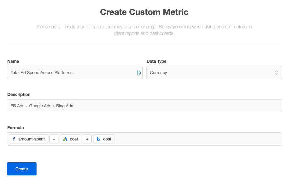 Custom metrics for goals Custom metrics for goals