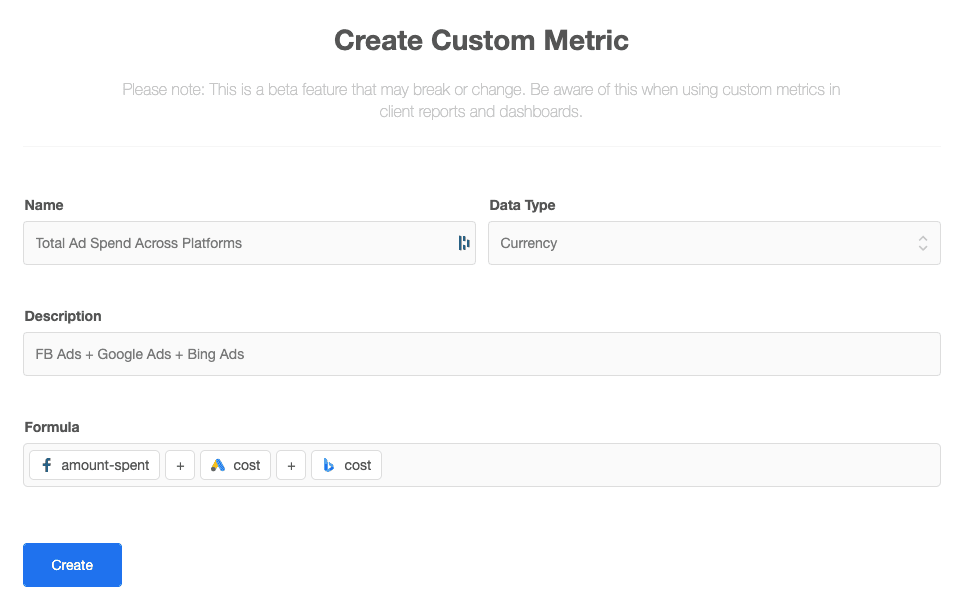 Custom metrics for goals