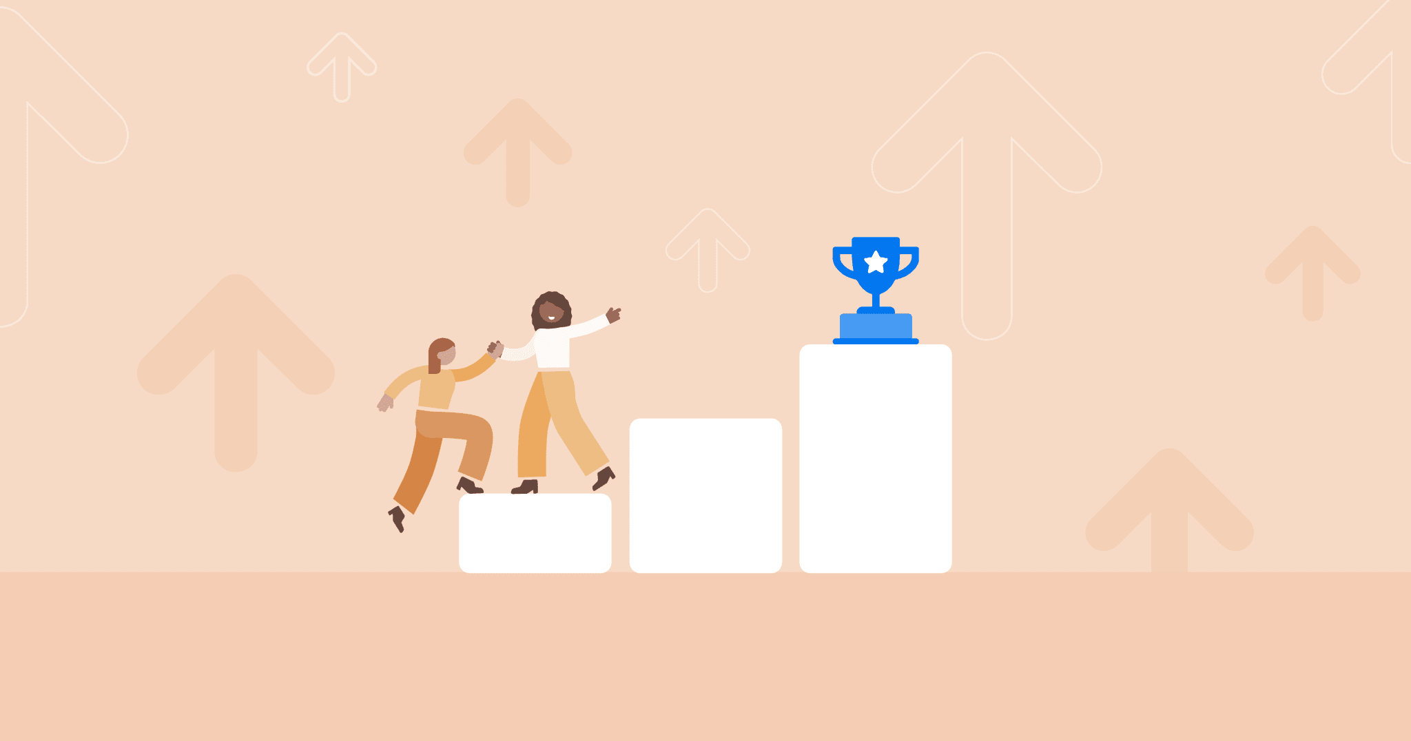 image of an agency owner coaching an employee up to a winning trophy on a pedestal 