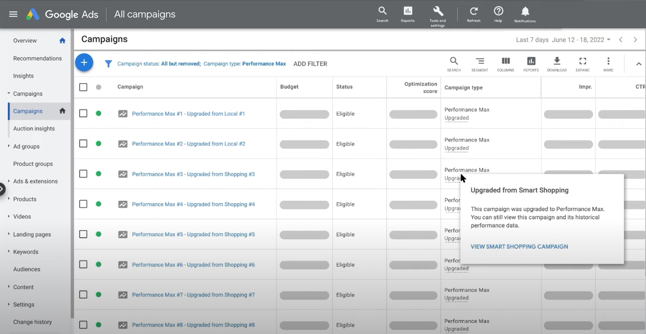 How to view previous Smart Shopping or Local campaign data in Google Ads
