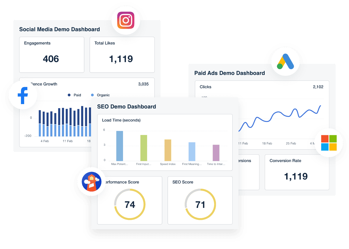 Beispiele für Kundendashboards von Marketingagenturen