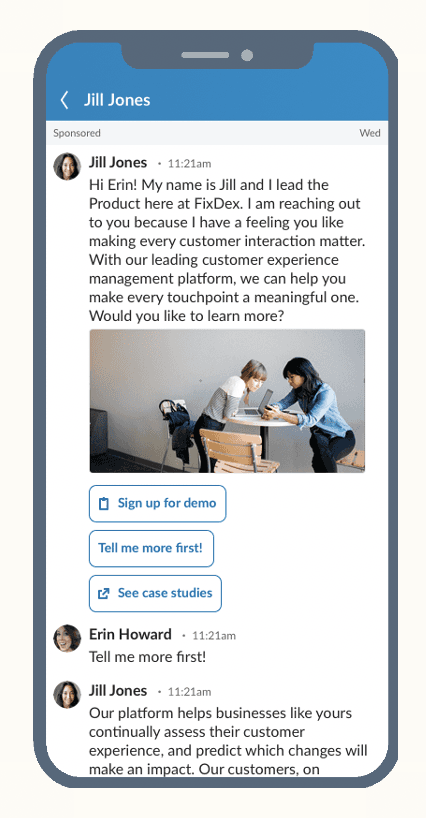 LinkedIn conversation ads example LinkedIn conversation ads example