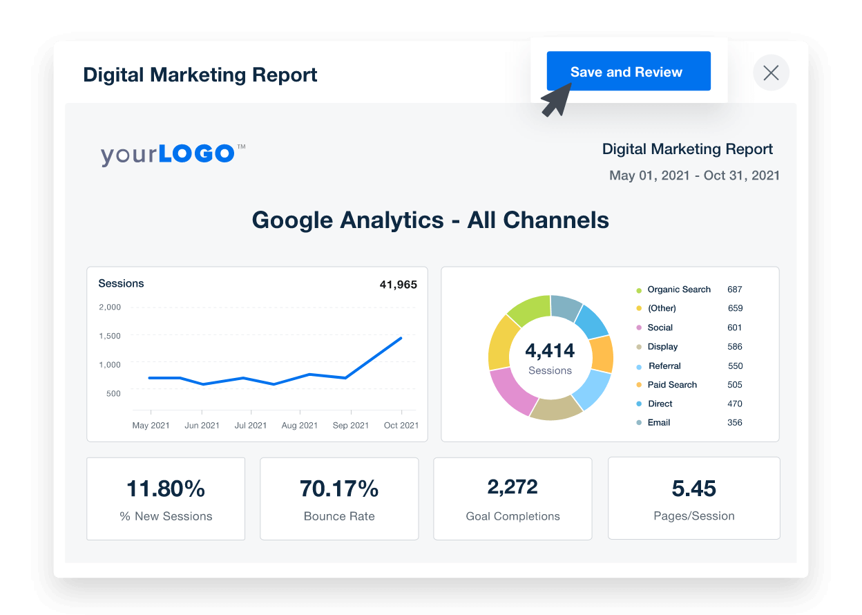 An example of the report approval interface on an AgencyAnalytics marketing report 