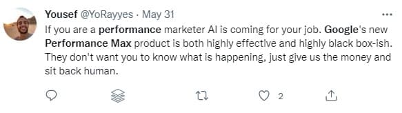 Tweet about Google Performance Max